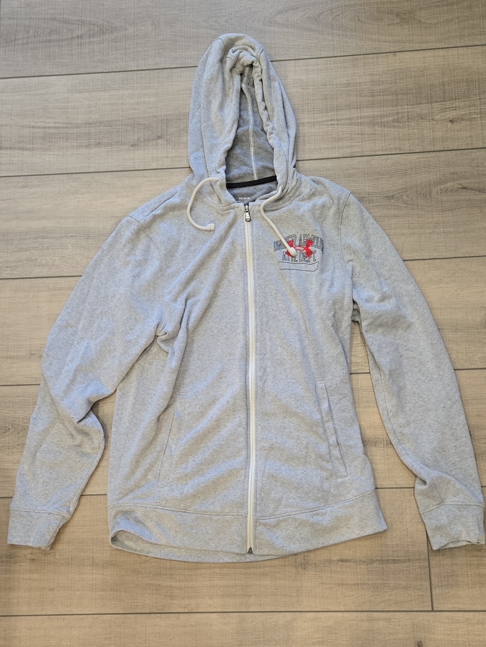 Under Armour Light Gray Zip Hoodie with Red Logo